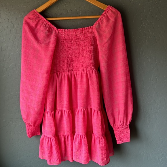 Urban Outfitters Pink Smock Long Sleeve Mini Dress - Picture 3 of 8